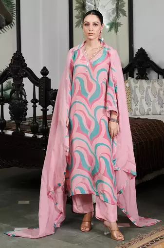 Summer sorbet mousse blush abstract digital printed kurta set