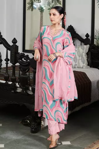 Summer sorbet mousse blush abstract digital printed kurta set