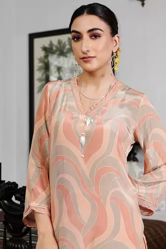 Summer sorbet fawn abstract digital printed kurta set
