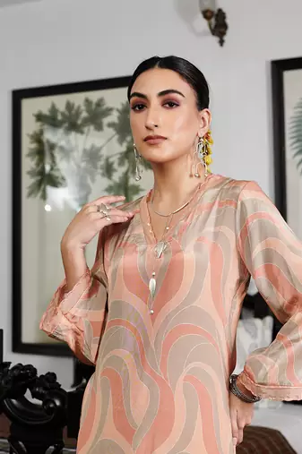 Summer sorbet fawn abstract digital printed kurta set