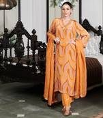 Summer sorbet mustard orange abstract digital printed kurta set