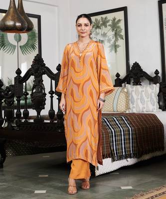 Summer sorbet mustard orange abstract digital printed kurta set 2