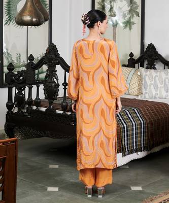 Summer sorbet mustard orange abstract digital printed kurta set 3