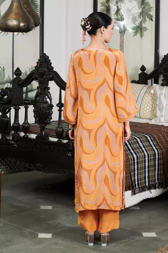 Summer sorbet mustard orange abstract digital printed kurta set