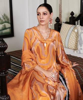 Summer sorbet mustard orange abstract digital printed kurta set 4
