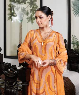 Summer sorbet mustard orange abstract digital printed kurta set 5