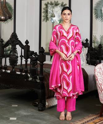 Summer sorbet fushia abstract digital printed kurta set 1