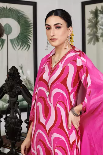 Summer sorbet fushia abstract digital printed kurta set