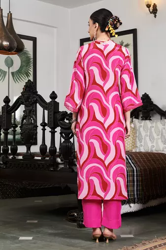 Summer sorbet fushia abstract digital printed kurta set