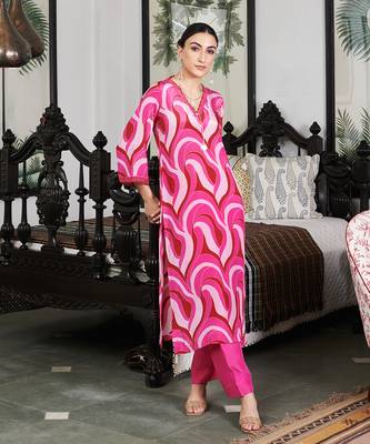 Summer sorbet fushia abstract digital printed kurta set 4