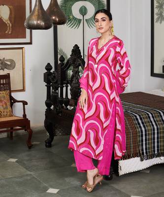 Summer sorbet fushia abstract digital printed kurta set 5