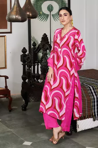 Summer sorbet fushia abstract digital printed kurta set