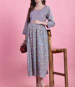 women's cotton jaipuri printed maternity gown with zipper for women