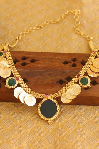Gold platted kasu lakshmi palakka necklace