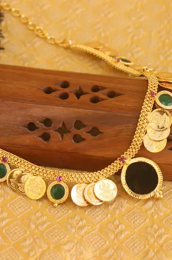 Gold platted kasu lakshmi palakka necklace