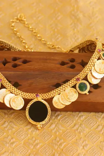 Gold platted kasu lakshmi palakka necklace