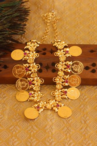Gold platted kasu stone coin necklace