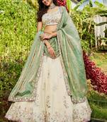 Cream colour tissue   with  Sequin & Thread embroidery Semi-Stitched Lehenga choli & Dupatta