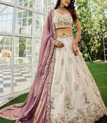 Cream colour tissue   with  Sequin & Thread embroidery Semi-Stitched Lehenga choli & Dupatta
