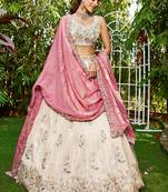 Cream colour tissue   with  Sequin & Thread embroidery Semi-Stitched Lehenga choli & Dupatta