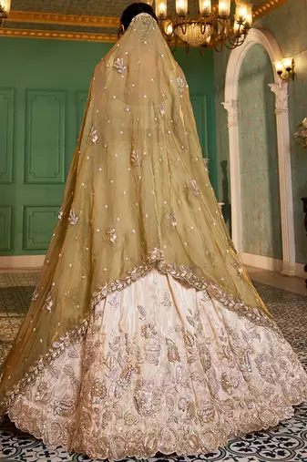 Cream colour tissue   with  Sequin & Thread embroidery Semi-Stitched Lehenga choli & Dupatta