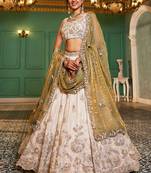 Cream colour tissue   with  Sequin & Thread embroidery Semi-Stitched Lehenga choli & Dupatta