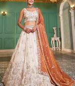 Cream colour tissue   with Sequins & Thread embroidery Semi-Stitched Lehenga choli & Dupatta