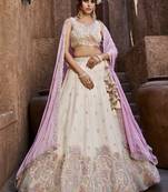 Cream Georgette Sequins embroidery Semi-Stitched Lehenga choli & Dupatta