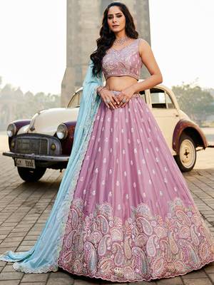 Lavender Georgette Sequins embroidery Semi-Stitched Lehenga choli & Dupatta 1