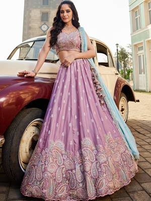 Lavender Georgette Sequins embroidery Semi-Stitched Lehenga choli & Dupatta 2