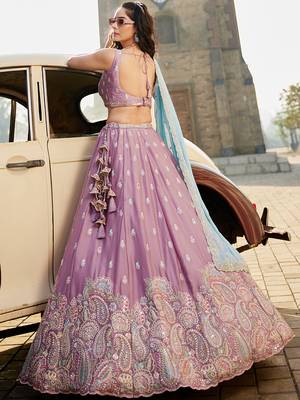 Lavender Georgette Sequins embroidery Semi-Stitched Lehenga choli & Dupatta 3