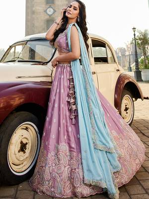 Lavender Georgette Sequins embroidery Semi-Stitched Lehenga choli & Dupatta 4