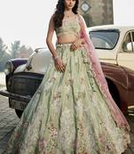 Lime green Satin Silk Sequins embroidery Semi-Stitched Lehenga choli & Dupatta