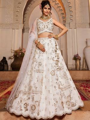 Off White Sequins Work Lehenga Choli For Women 1