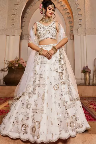 Off White Sequins Work Lehenga Choli For Women