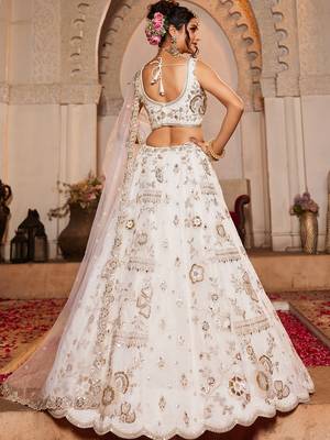 Off White Sequins Work Lehenga Choli For Women 3