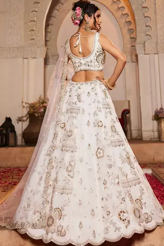 Off White Sequins Work Lehenga Choli For Women
