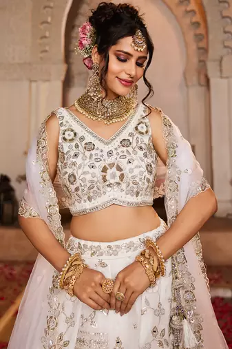 Off White Sequins Work Lehenga Choli For Women