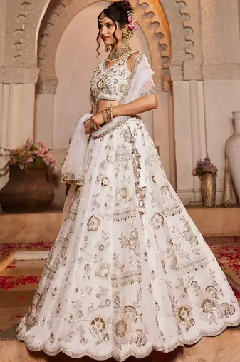 Off White Sequins Work Lehenga Choli For Women