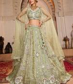 Lime Green Tissue   Sequins embroidery Semi-Stitched Lehenga choli & Dupatta