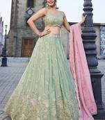 Lime green Satin Silk Sequins embroidery Lehenga choli & Dupatta