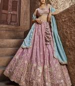 Pink Satin Silk Sequins embroidery Semi-Stitched Lehenga choli & Dupatta