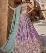 Lavender Satin Silk Sequins embroidery Semi-Stitched Lehenga choli & Dupatta