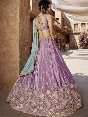 Lavender Satin Silk Sequins embroidery Semi-Stitched Lehenga choli & Dupatta 2
