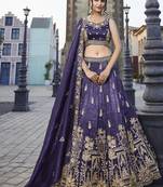 Purple Tissue Handwork cutdana embroidery Semi-Stitched Lehenga choli & Dupatta