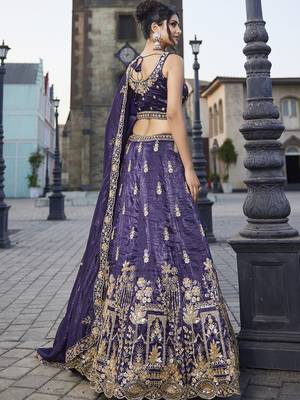 Purple Tissue Handwork cutdana embroidery Semi-Stitched Lehenga choli & Dupatta 2