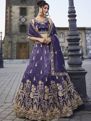 Purple Tissue Handwork cutdana embroidery Semi-Stitched Lehenga choli & Dupatta 3