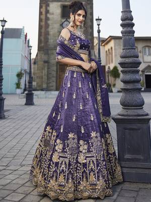 Purple Tissue Handwork cutdana embroidery Semi-Stitched Lehenga choli & Dupatta 4