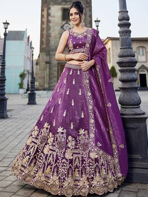 Burgundy Tissue Handwork cutdana embroidery Lehenga choli & Dupatta 1