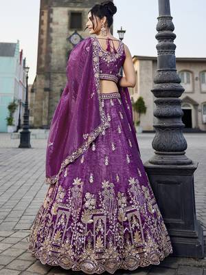 Burgundy Tissue Handwork cutdana embroidery Lehenga choli & Dupatta 2